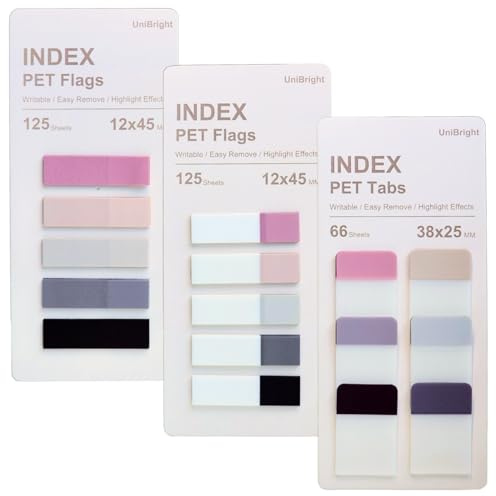 UniBright UniBright 316 Pcs Sticky Tabs for Books, Transparent Writable Page Markers, Repositionable Bible Sticky Notes with Strong Adhesive, Morandi Colors, Multiple Sizes for Office School Home