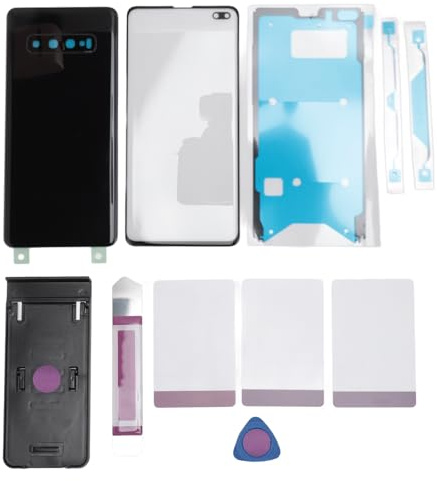 Mtlavishness Rückseitige Glas abdeckung Ersatz gehäuse Tür Außen linse Glas Bildschirm Ersatz Reparatur Kit für S10 Plus Vor installierte Kamera objektiv (Schwarz)