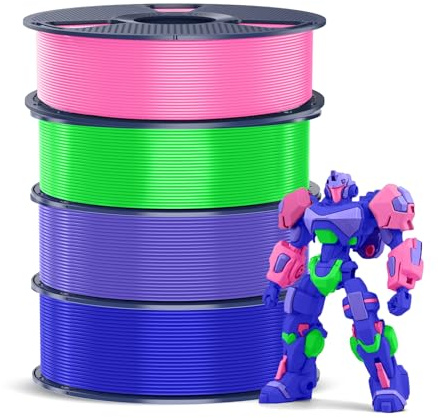 SUNLU 4KG PETG Filament Bundle, Verbesserte Zähigkeit Hohe Schlagfestigkeit 3D Druckerfilament, für die Meisten FDM 3D Drucker, 1kg pro Spule, 4 Rollen, Rosa+Lavendelviolett+Kleinblau+Grün