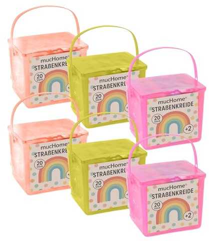mucHome Straßenmalkreide 20er Box Straßenkreide - 5 verschiedene leuchtende Farben - Malkreide Straße für Kinder Kinderkreide (6 Boxen - 120 Stück)