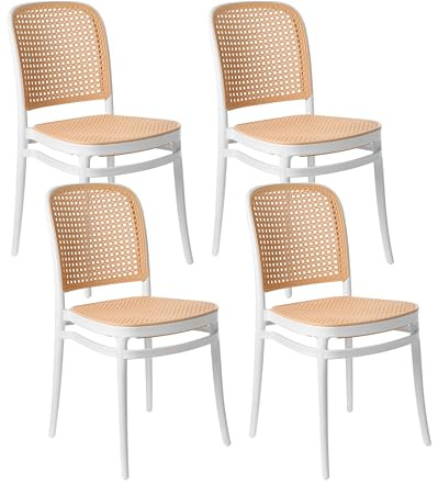 Beliani Set of 4 Resin Garden Chairs Beige with Reinforced Resin Legs Stackable PLOSE