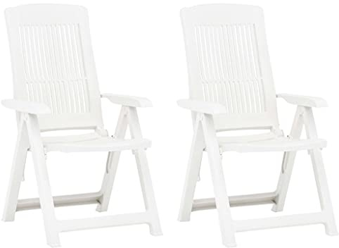 Mandloder Verstellbare Gartenstühle 2er Set Kunststoff Weiß, Klappbar Hochlehner für Garten und Terrasse, Wetterfest und Pflegeleicht, Robust Outdoor Möbel bis 110 kg Belastbarkeit