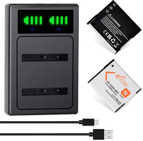Pickle Power Lot de 2 Batteries NP-BN1 et Chargeur USB LCD | pour Sony Cyber-Shot DSC-W800, DSC-WX220, DSC-W830, DSC-W810, Sony DSC-QX30, DSC-QX100, DSC-QX10