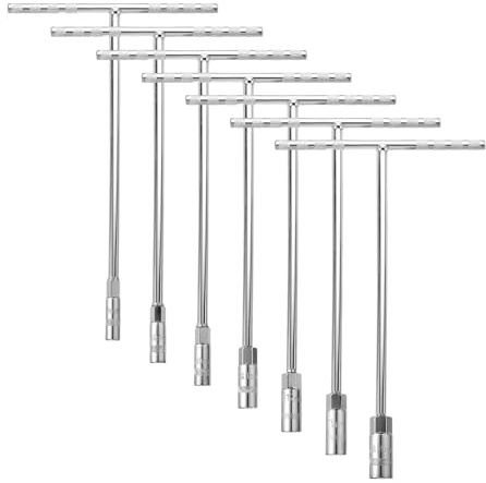 sourcing map 7pcs T-Handle Wrench Socket Set, 6-Point Steel Metric Socket Wrench (8/9/10/11/12/13/14mm) with Long Reach for Motorcycle Bicycle Car Repair, Silver