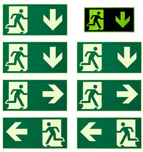 7 Pcs Vinyl Emergency Fire Exit Safety Sign Stickers | Signages with left, right and down arrows, ideal safety marking stickers for doors, offices and indoor public areas