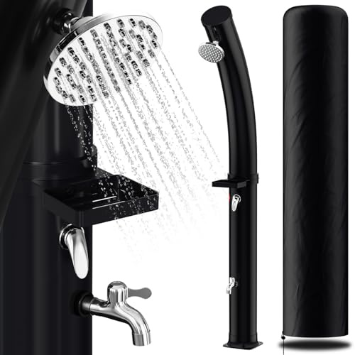 Peviasot Solardusche 35L Bogen Solar Gartendusche warmes Wasser Bis Zu 60°C Ohne Stromanschluss Pooldusche Camping mit Fußdusche und Duschablage schwenkbarem Regenduschkopf Schutzhülle