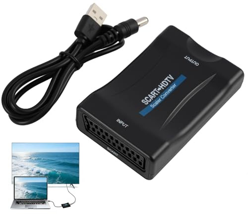 Snugcore SCART to H-DMI Converter, Adapter 720P/1080P Switch Converter Adapter with USB Power Cable, Support 720P/1080P Video Audio Output, Support Old DVD Player TV HD Monitor Projector Blu-Ray