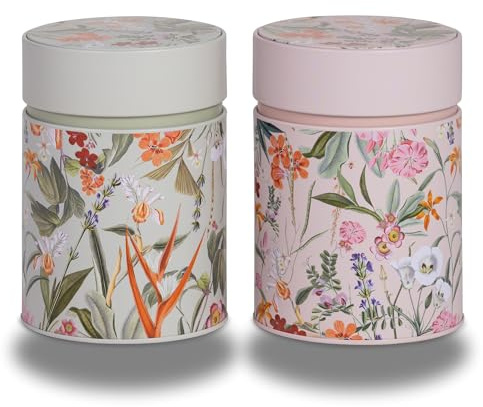 MediMuc Dose Mira 500g 2er Set - mit blumigen Motiven aufwendig lackiert, Stülpverschluss - Vorratsdose, Kaffee- Teedose lebensmittelecht - Ø 15,8cm Höhe 11,5cm