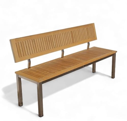 ALEOS. Designer Gartenbank 3-Sitzer Bank 160 cm ohne Armlehnen - Hochwertiger Materialmix Edelstahl & Teakholz A-Grade, sehr robust Outdoor Terrasse & Garten, Gastroqualität