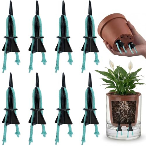 8 Pack DIY Root Self Watering Spikes with Wick Cord,Turn Pot Into Self Watering Pots,Holiday Plant Watering Device, Automatic Capillary Wick Watering System for Seedlings & Potted Plants