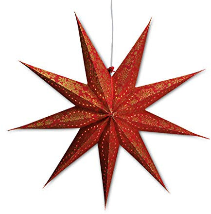 Leuchtstern mit 9 Zacken in rot Gold 60cm Papiertstern Weihnachtsstern inklusiv Kabel mit Schalter 3,5 Meter