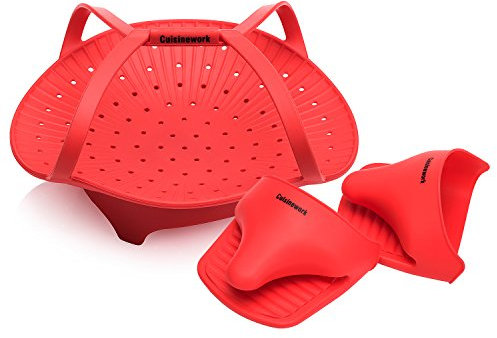 Cuisinework easyveggie Silikondampfer mit 2 Mehrzweck-Topflappen für Instant-Topf, Schnellkochtopf, Gemüse-Liebhaber, Gesund-Esser