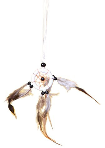 Ciffre Traumfänger Halskette Dreamcatcher Leder Fair Trade Auto LKW Truck Rückspiegel Deko Weiß (Durchmesser ca. 6cm)