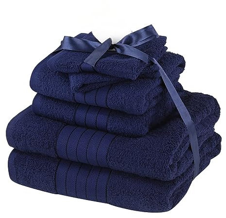 Brentfords Luxury Supersoft Absorbent Premium Large Hand Face Multi-Pack Towel Bath Bale Set, 100% Cotton, Navy Blue, 6 Piece