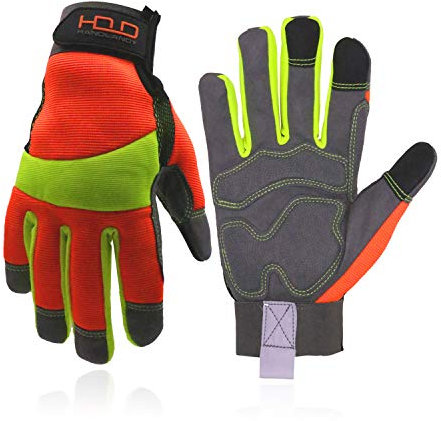 HANDLANDY Anti Vibration Arbeitshandschuhe Hi-vis Reflektierende Stoßdämpfende Sicherheitshandschuhe, Touchscreen, flexibler Spandex-Rücken Vibrant Handschuhe Hi-vis Gelb & Orange