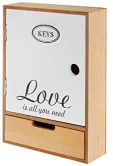 elbmöbel Schlüsselbrett Holz weiß mit Deko Schriftzug Love Vintage Schlüsselkasten Magnet Metall-Haken (H27 x B18 x T6 cm)