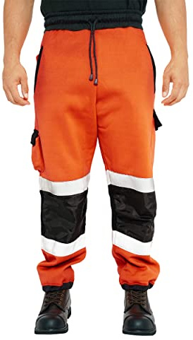 Qaswa Hi Viz High Visibility Mens Work Trouser Safety Fleece Worker Reflective Fluorescent Joggers