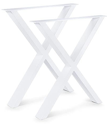 Magnetic Mobel Set de 2 Pieds de Table Pied de Meuble Métal revêtu par Poudre 'X' Conception (Blanc, L67 x H72 cm)