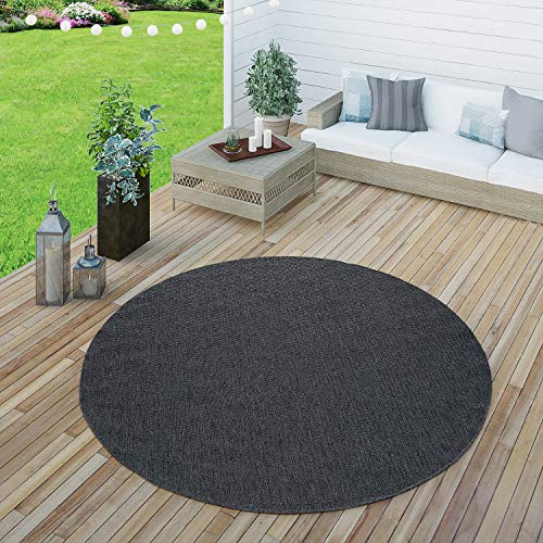 Paco Home Indoor & Outdoor Flat Woven Rug Patios Rugs Natural Look Navy Blue, Size:Ø 160 cm round