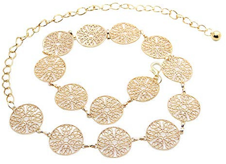 LumiSyne Mode Kettengürtel Für Damen Vintage Durchbrochene Geschnitzte Metallring Taillengürtel Gold Silber Einstellbare Schnalle Langer Hüftgurt Kleid Gürtel Körperkette