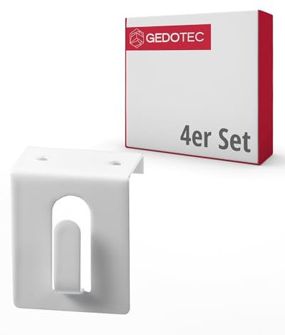 Gedotec Fensterhaken weiß | Einhängehaken aus Stahl | Dekohaken Zum Einhängen in Türen & Fenster bis 17 mm | Ohne Kleben & Bohren | Türhaken für Dekoration & Gardinen-Stange | 4 Stück - Fensterclip