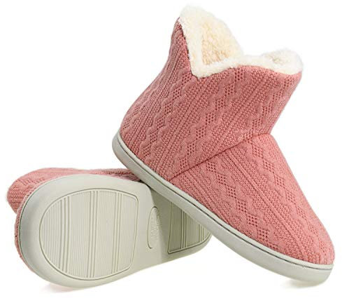 AONEGOLD Chaussons Montant Femmes Homme Hiver Intérieur Chaudes Pantoufles Peluche Doublure Bottes Tricotées Maison Antidérapante Slippers(Rose foncé,Taille 38-39)