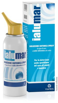 Ialumar, Detersione quotidiana del Naso di Adulti e Bambini, Soluzione Isotonica Spray con Acqua di Mare e Acido Ialuronico, 100 ml