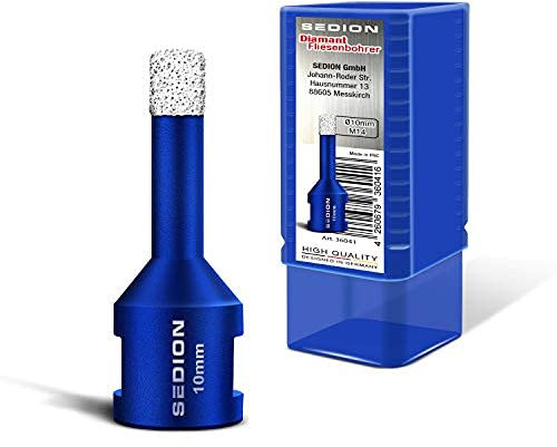 SEDION ® Fliesenbohrer 10mm x M14 - Bohrkrone zum Bohren von harte Fliesen - Diamantbohrer 10 mm - Sedion Premium Qualität hochwertige Diamanten - kompatibel mit Bosch Makita uvm. Winkelschleifer Flex