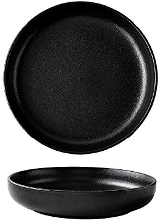 LMMJYF Plat en céramique Japonais, Plat Profond sous glaçure Maison, Plat Plat, Plat à Soupe, Plat à Bouche Profonde-Assiette Creuse Noire Mate de 8 Pouces