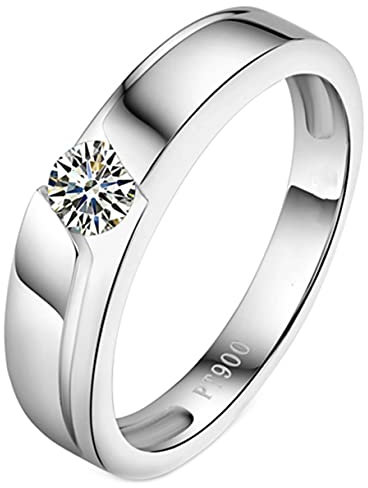 AMDXD Solitärring PT900 Platin, 0.2ct Rund F-G Diamant Damenringe, Freundin Ehefrau, Weiß Gold, Gr.70 (22.3)