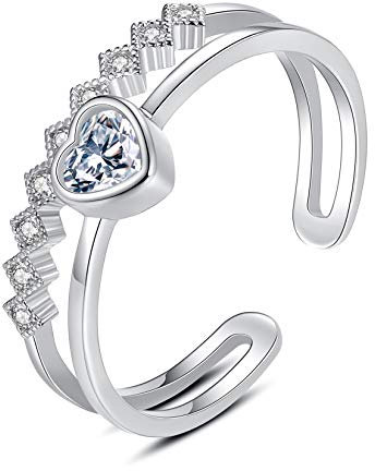 VIKI LYNN 925 Sterling Silber offenes Herz Band Ring zweireihig CZ Ewigkeitsring für Frauen