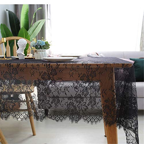 SWECOMZE Tischdecke, Makramee Spitze Blumenmuster Tischtuch Vintage Spitzeauflage Abwaschbar Party Boho Hochzeit Tisch Dekor (Schwarz,145 * 180cm)