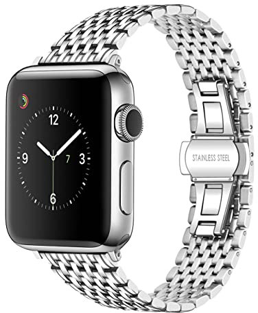 Juntan Cinturino in metallo compatibile per Apple Watch 38mm 40mm 41m iWatch Series 7 6 5 4 3 2 1 Cinturino sportivo in acciaio inossidabile Uomo Donna Argento