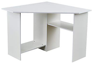 Panana Corner Office Desk Computer Workstation PC Laptop Table with Shelves Home Office White