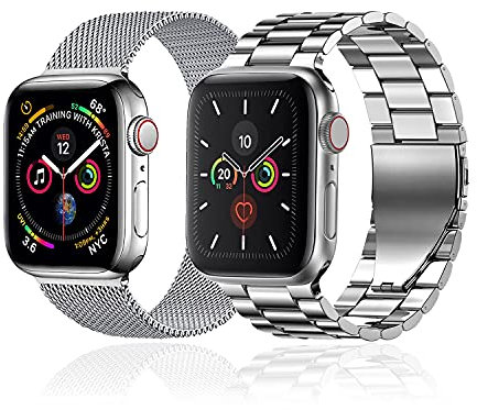 baklon 2 Pezzi Compatibile con Cinturino Apple Watch 42/44/45/49mm, Cinturino in Acciaio Inossidabile di Ricambio Sportivo Compatibile con iWatch series Ultra2/Ultra/SE2/SE/9 8 7 6 5 4 3 2 1 Argento