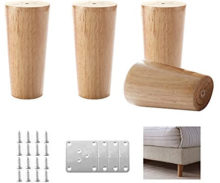 4 Pieds de Meubles Modernes,Pieds de Bureau en Bois de Chêne Massif,Pieds de Canapé Coniques,Pattes de Meuble,Pattes de Cabinet TV,pour Diy Meuble,Accessoires Inclus (8cm/3.15in)