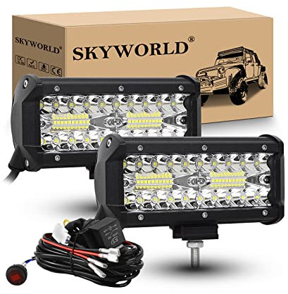 SKYWORLD LED Arbeitsscheinwerfer Bar 2 X 17.8cm 120W LED Scheinwerfer 12V 24V Arbeitslicht Zusatzscheinwerfer mit Kippschalter Kabelbaum für Auto Offroad Traktor PKW LKW SUV UTV ATV