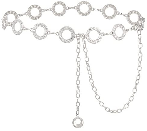 Mode Kettengürtel für Damen - Strass Taillenkette Gürtel Gold Silber Metall Taillengürtel für Jeans Kleider