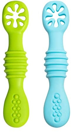 Babylöffel,Baby Lernlöffel Set,100% Extra Weich Silikon BPA frei,Fütterlöffel und Zahnungshilfe für BabySilikon Löffel für Baby und Kleinkind Säugling Kinder 4 Monate + (Babylöffel 2pcs)