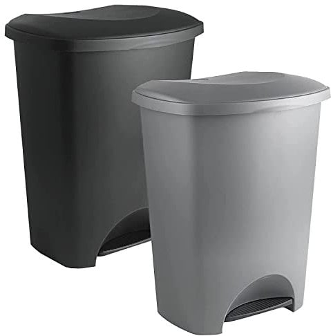 Pedal Bin Grey Metallic or Black Rubbish Bin Soft Closure, Airtight, for Office Home/Kitchen & Living Room (Metallic Grey, 1)