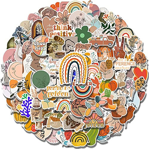 Aufkleber Boho Graffiti Aufkleber 100 Stück Sticker Böhmen Motive Style Decals Wasserfeste Vintage Scrapbooking für Wasserflasche Laptop Tagebuch Minimalistische Vsco Ästhetik Aufkleber