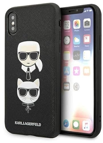 Karl Lagerfeld Saffiano Karl & Choupette Heads - iPhone XS/X Hülle (Schwarz)