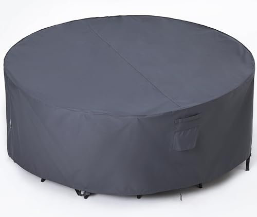 F&J Outdoors Garden Furniture Covers, Waterproof UV Resistant Anti-Fading X-Large Cover for Round Table with Chairs Set, 279.5cm(110 inch) Diameter, Grey