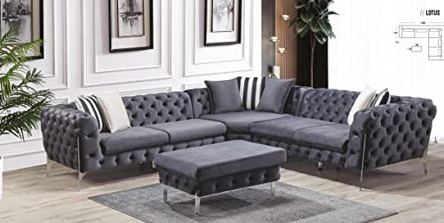 JV Möbel Eckgarnitur Couchen Chesterfield Wohnlandschaft, Grau, Textil, L-förmig, ca: 280 x 280 x 74 cm