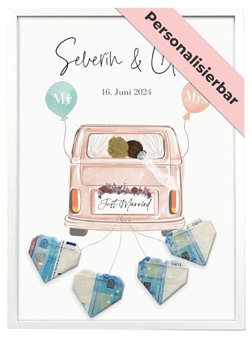 Personalisiertes Geldgeschenk Hochzeit – Hochzeitsgeschenke für Brautpaar – Hochzeitsgeschenk – Gastgeschenke Hochzeit Geldgeschenke Verpackung als Hochzeitsauto Rosa - Spardose Hochzeit