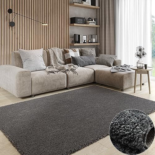 MY-RUG Teppich Shaggy Star Hochflor rechteckig dunkelgrau 150 x 100 cm - Schlafzimmer Teppich, Flauschiger Teppich, Günstig
