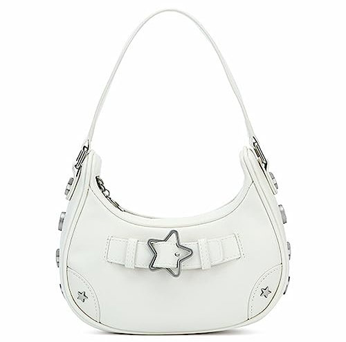 RTGGSEL Y2K Schultertaschen mit Sternmuster und Hahnentrittmuster für Damen, Halbmond-Umhängetasche, Hobo-Handtasche, Y2K, Star White