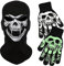 Byhsoep Halloween Sturmhaube Vollgesichtsmaske Mit Totenschädel Aufdruck Skeleton Maske Handschuhe Leuchtend Ghost Skull Horror Maske für Halloween Party Cosplay Karneval Erwachsene