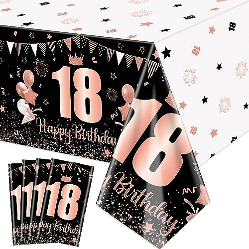XJLANTTE 18. schwarz und Rose Gold Party Tischdecken - 4Pcs Rose Gold schwarz Dekorationen Tischdecke rechteckigen Tisch Decken Geburtstag Tischdekorationen für Frauen Mädchen Prinzessin, 130x220cm