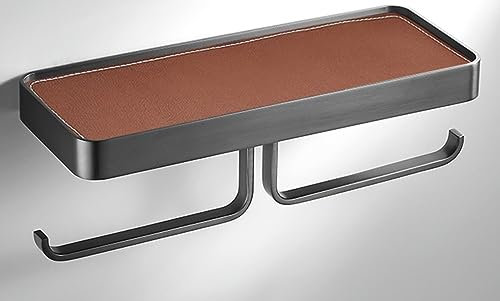 Tissue Holder, Tissue Holder, Roll Paper Holder, Toilet Paper Holder, Shelf Hand Tray, Double Black (Orange Cowhide)